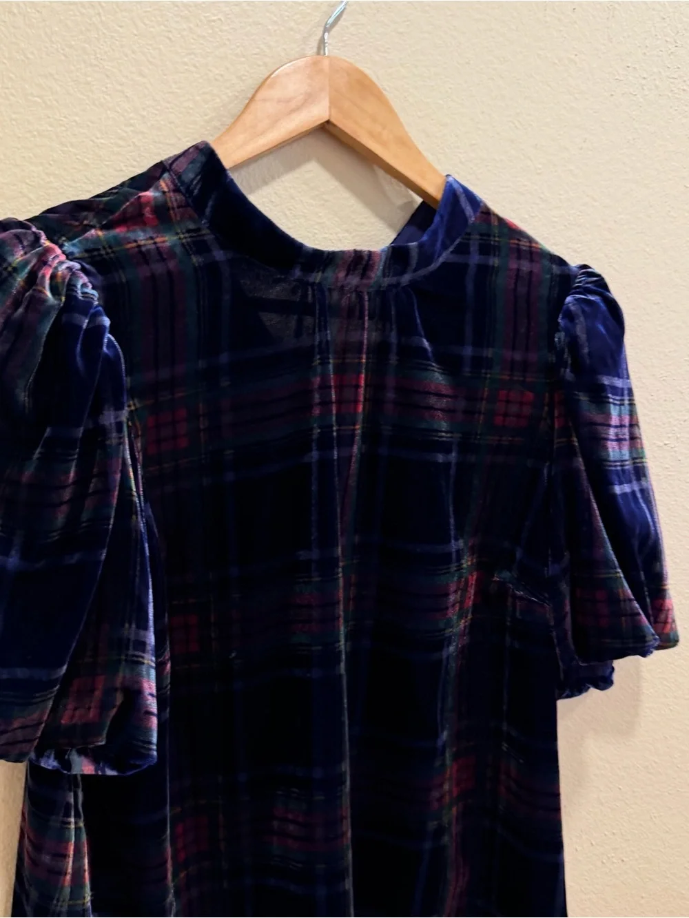 NWT Boden Velvet Plaid Short Sleeve Top - Navy/Deep Burgundy 8